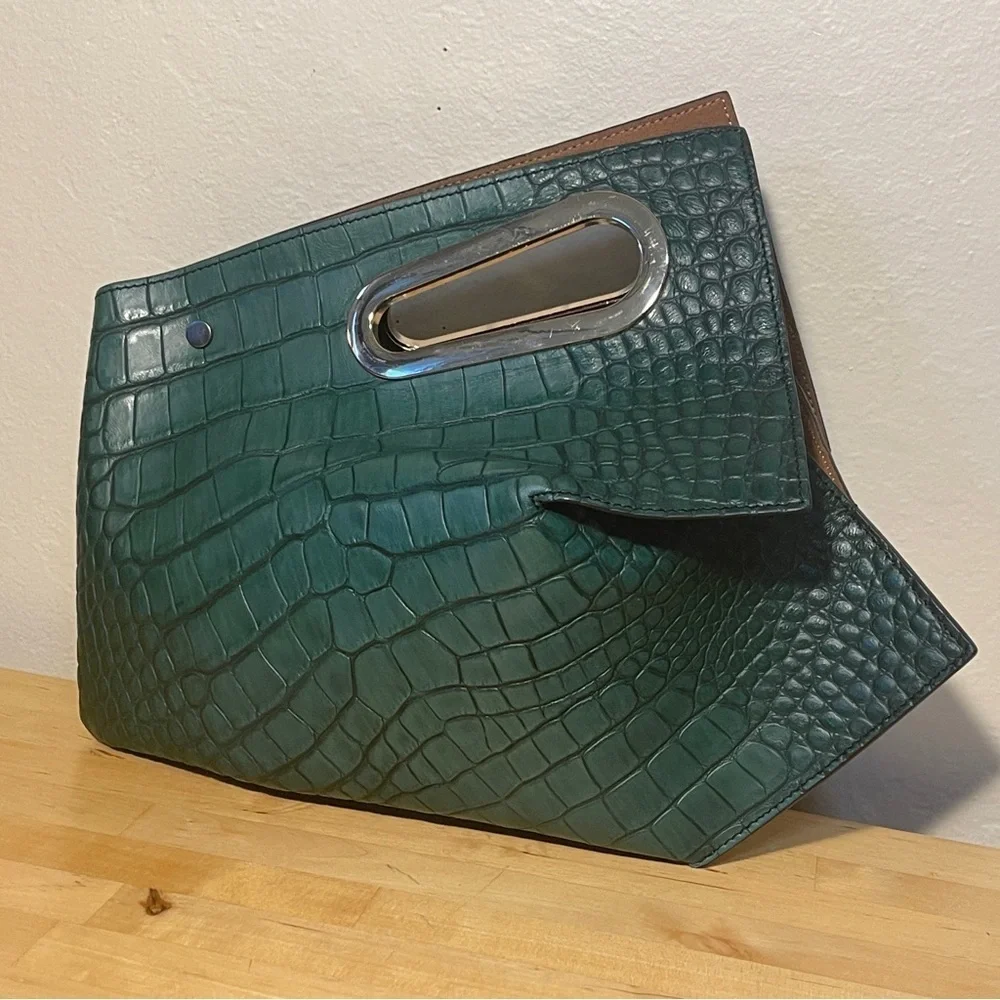 Khaore Athaarah Emerald Embossed Croc Calfskin Leather Bag Sculptural Piece
